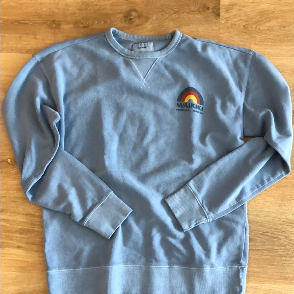 NWOT Old Navy Waikiki HI Blue Crew Neck Sweater with Ribbed Cuffs - Picture 1 of 4